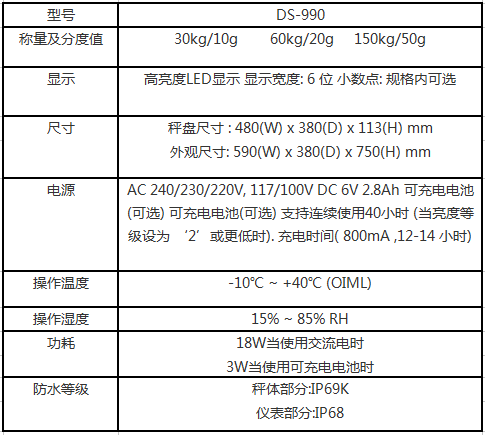 寺岡防水電子秤DS-990參數