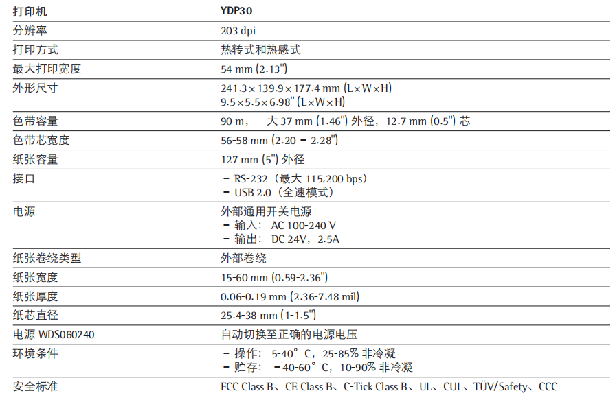 YDP30技術規格